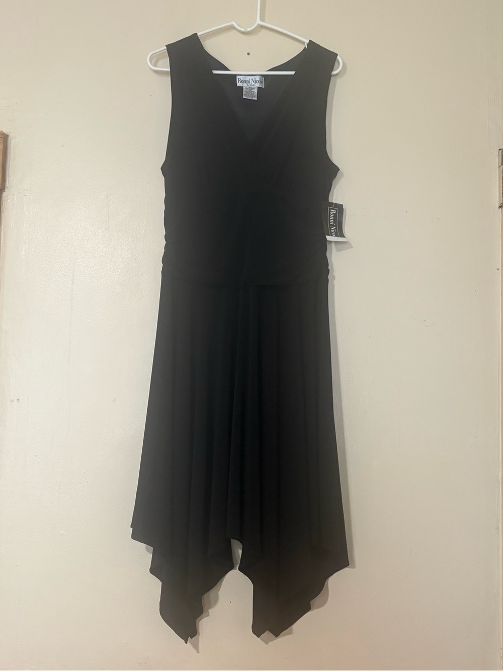 Ronni Nicole Black Sleeveless Asymmetrical Handkerchief Dress